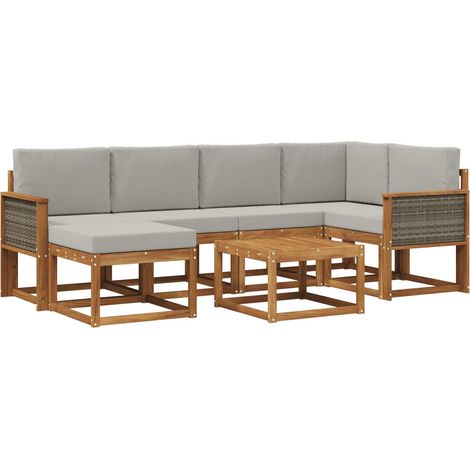 Set di divani da esterno 7 pz 6-Posti Naturale e Grigio Chiaro vidaXL (1/5)