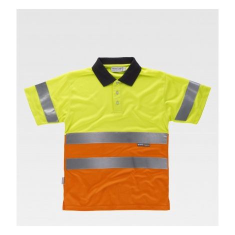 Polo con cintas reflectantes en colores flúor WORKTEAM C3866 XXL Amarillo A.V.+ Naranja A.V.