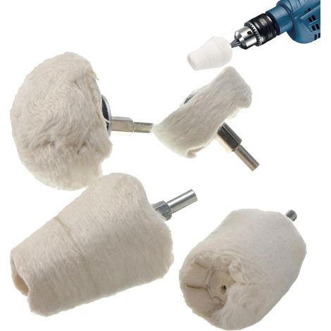 Roue de Polissage pour Perceuse, Tampon de Polissage en Coton, Polissage Tête de Meulage de Roue, Convient pour le Métal, les Bijoux, L'acier Inoxydable, L'aluminium, le Bois, le Plastique, 4 Pièces (1/5)