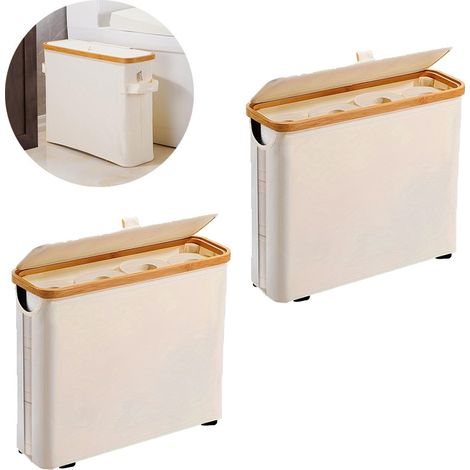 Lot de 2 paniers de rangement pour papier toilette, blanc cassé, pour accessoires de salle de bain (1/5)