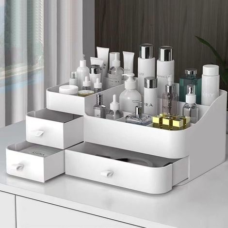 Organisateur de maquillage - 34 x 15 x 22 cm - 3 tiroirs - 8 compartiments - pour cosmétiques bijoux pinceaux - 1 pièce (1/5)