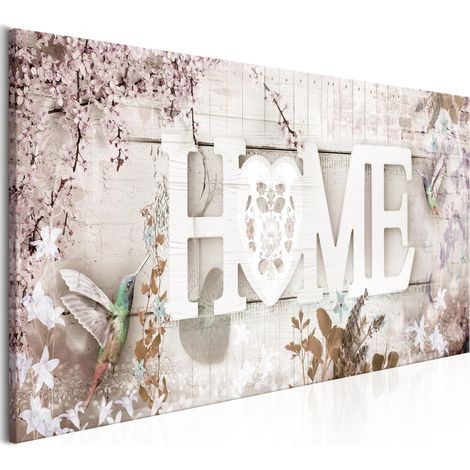 Quadro - Home and Hummingbirds (1 Part) Beige Narrow - 150x50 (1/4)