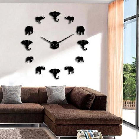 VINGVO horloge bricolage Horloge murale de forme animale d 'éléphant unique bricolage miroir acrylique pendaison horloge décor (1/4)