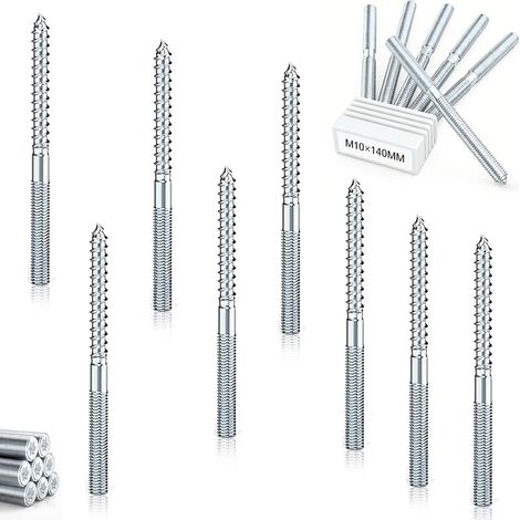 15 Pièces Vis Double Filetage M10 x 140 mm: Vis à Double Filetage, Boulons de Suspension Torx, Bois Goujon Tige Filetée pour Assemblage de Meubles et Fixation (1/5)