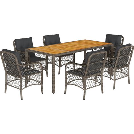 Maison Exclusive - 7-tlg. Garten-Essgruppe mit Kissen Grau Poly R