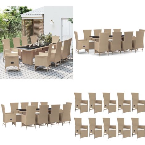 Ensemble à manger de jardin et coussins 11 pcs beige poly rotin - Salon De Jardin - Mobilier De Jardin - Set De Jardin - Table De Jardin - Chaises De Jardin Inclinables - Home & Living