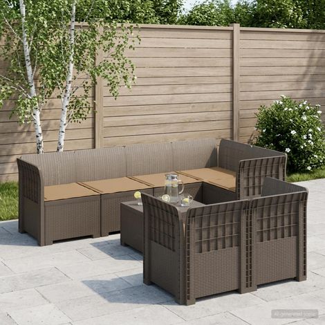 Canapé de Jardin 7 Places Aspect Rotin PP Gris Clair Salon de Jardin Modulaire avec Coussins - PANGIVO (1/5)