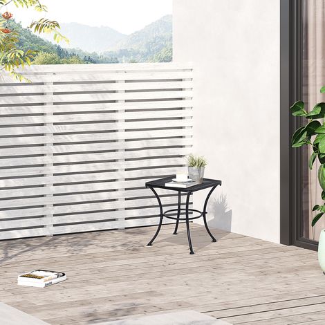 Mesa auxiliar de jardín 45x45x50 cm negra de metal con tablero de malla (1/5)