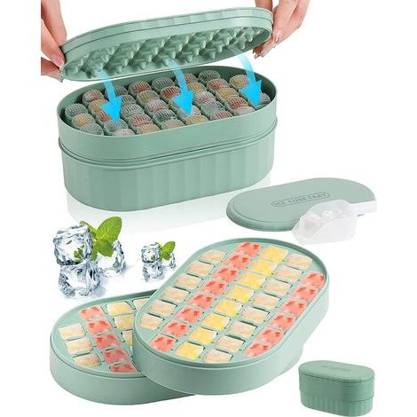 Ice Cube Tray with Lid, Silicone Ice Cube Mold, 72 PCS, Space-saving and Stackable, Easy to Release, BPA Free, Good for Whiskey/Cocktail/Drinks(Green) (1/5)