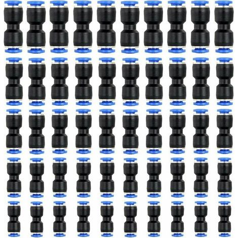 Raccords pneumatiques droits, 50 raccords de tuyau à connexion rapide pour OD 4 mm 6 mm 8 mm 10 mm 12 mm (50 pièces)