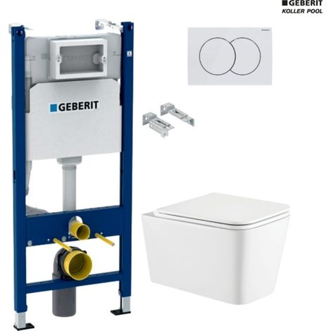 Bastidor GEBERIT Duofix pack cisterna empotrada y pulsador DELTA 01,  blanco brillo. INODORO SUSPENDIDO TREND CON SISTEMA VORTEX