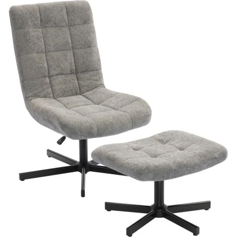 Poltrona lounge girevole regolabile con poggiapiedi, schienale reclinabile, velluto grigio MODENUIT (1/5)