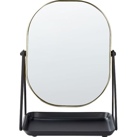 Espejo de maquillaje de metal dorado negro 20 x 22 cm tocador doble cara Correze (1/5)