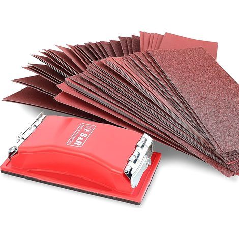 Lot de 80 feuilles de papier de verre pour ponceuses à main + blocs de ponçage, chacune avec grains, 10 pièces : P 40/60/80/120/180/240/320/400 feuilles, adaptées aux ponceuses à main (1/5)