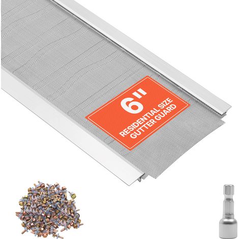 VEVOR Grille de Gouttiere 152,4 mm, Protege-gouttiere Alliage deAluminium avec Micro-maille en Inox, 14,63 m au Total, Protection contre Feuilles, Aiguilles de Pin et Debris, Vis Incluses, Lot de 12 (1/5)