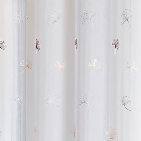 Tissu plombé et brodé feuilles de gingko Terracotta 300 cm
