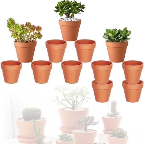 Lot de 12 petits pots en terre cuite, 7 x 6 cm, réutilisables, pour plantes à bricoler, avec trou de drainage (1/5)