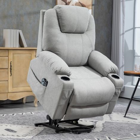 Fauteuil de massage Assistance debout Fauteuil pour personnes âgées, 8 points de vibration, 2 poches latérales, porte-gobelet, 90 x 101 x 107 cm, gris (1/4)