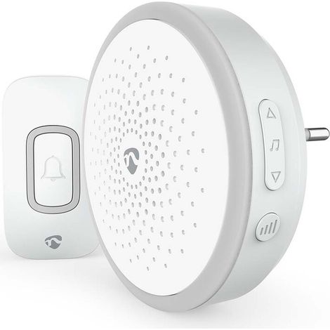 Nedis Drahtloses Türklingel Set / Batteriebetrieben / Netzstromversorgung / 220 - 250 V AC / 1x CR2032 / Lautstärke: 80 dB / Signalreichweite: 150 m / 60 Melodien / 1 Empfänger / Weiss