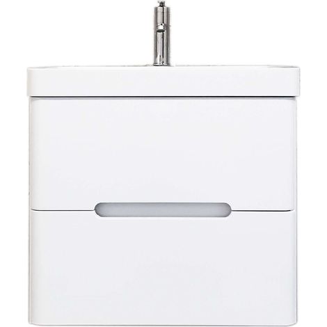 Meuble Salle de Bains avec vasque/lavabo FIDJI 60 suspendu laqué Blanc brillant avec plan en résine