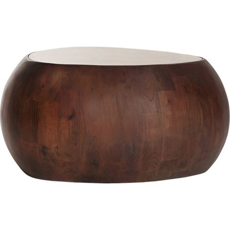 Table basse ronde en bois de manguier - marron et beige (1/2)