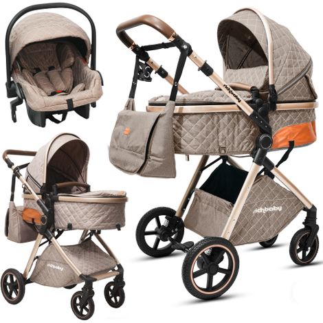Poussette-nacelle 2-en-1 pour nouveau-né — Poussette pour bébé pliable d'une seule main, avec nacelle réversible et amovible, et amortisseurs tout-terrain