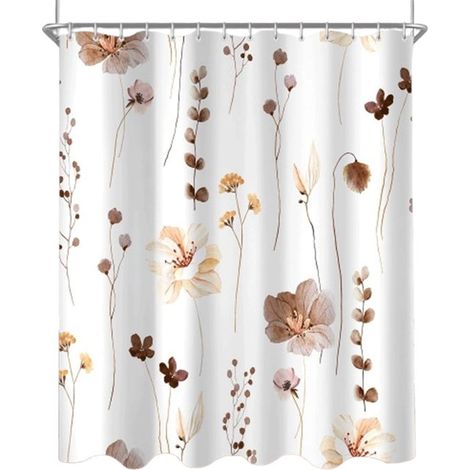 Duschvorhang Schimmelresistenter Duschvorhang Antibakteriell Badezimmervorhang Braunes Blumenmuster Waschbar Mit 12 Ringen für Bad und Badewanne (1/5)