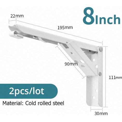 (Blanc 20 cm) Lot de 2 supports d'étagère pliables, acier inoxydable, gain de place (1/3)