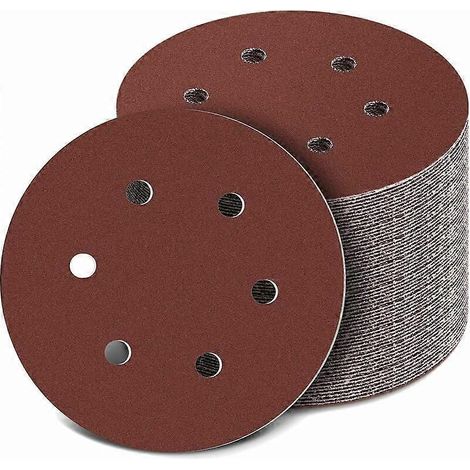 Disque de ponçage de 150 mm, 100 disques abrasifs, grain 40-800, idéal pour le ponçage, le polissage et l'élimination de la rouille (6 trous) (1/5)