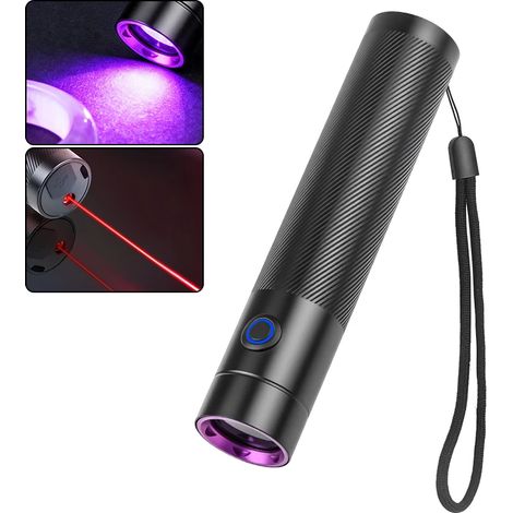 (Noir) Lampe torche UV 365 nm avec faisceau rouge, lampe noire rechargeable USB-C, pour les tests d'urine d'animaux de compagnie. (1/5)