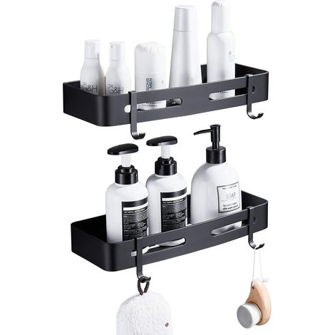 GERUIKE Etag&egravere de Douche d’Angle Salle De Bain Douche Etag&egravere Colle Auto-Adh&eacutesive Salle de Bains Stockage Rangement Antirouille Toilettes Serviteur Douche Rectangle 2 Niveaux Noir (1/4)