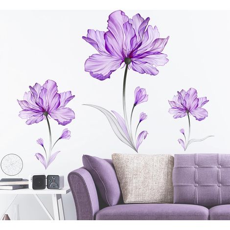 CSPARKV Purple Flowers Wall Sticker Plant Flowers Wall Decal Removable Wall Art Sticker for Living Room Hallway Bedroom Offices Bathroom Wall Decor (1/5)