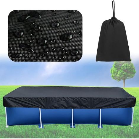 Bâche de protection pour piscine rectangulaire extérieure (220 x 150 x 20 cm / 7 x 4 pi), étanche, anti-UV, anti-poussière, épaisse et durable, couleur noire (1/3)