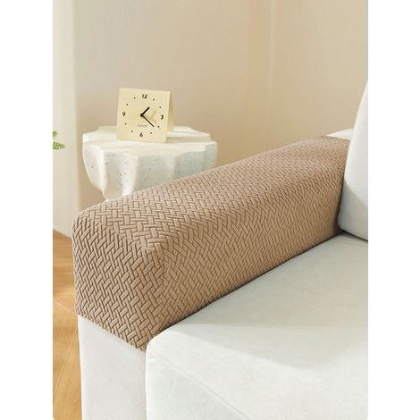 2er-Set Sofa-Armlehnenbezüge mit abstraktem Gittermuster: Praktisch, universell, kurze Ausführung mit festem Sitz, Seitenschutz, khakifarben (1/5)