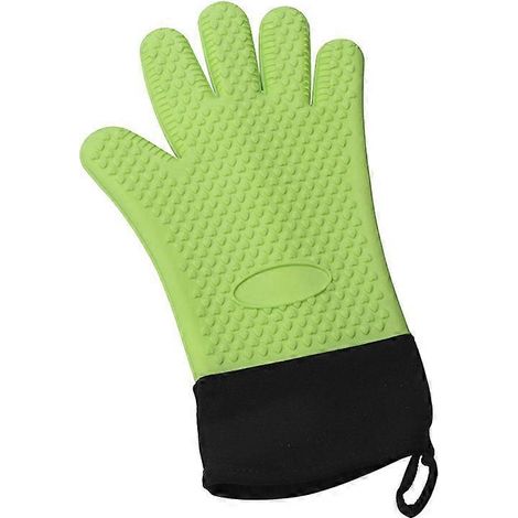 paire de gants de cuisine en silicone vert, résistants à la chaleur, maniques de cuisine en silicone pour barbecue, maniques longues imperméables et antidérapantes (1/5)
