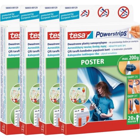 Strisce adesive TESA per montaggio poster, portata fino a 0,2 kg, 20 pezzi x4