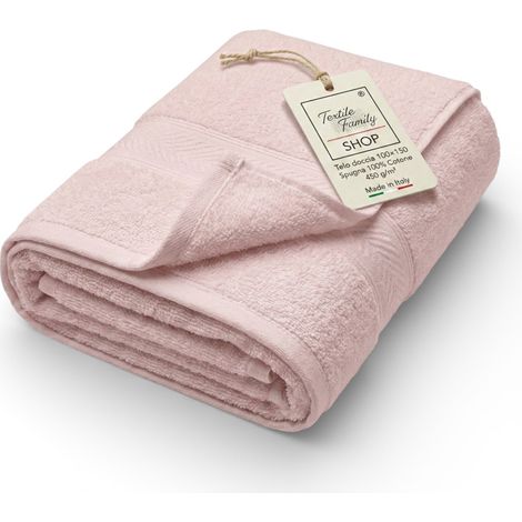 Telo Doccia Rosa 100x150 in Spugna 100% Cotone 450 g/m² Made in Italy (1/5)