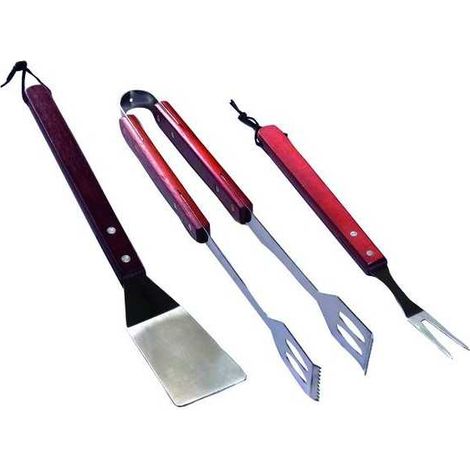 Conjunto para barbacoa Sandrigarden 3 piezas mango de madera accesorios de acero inoxidable