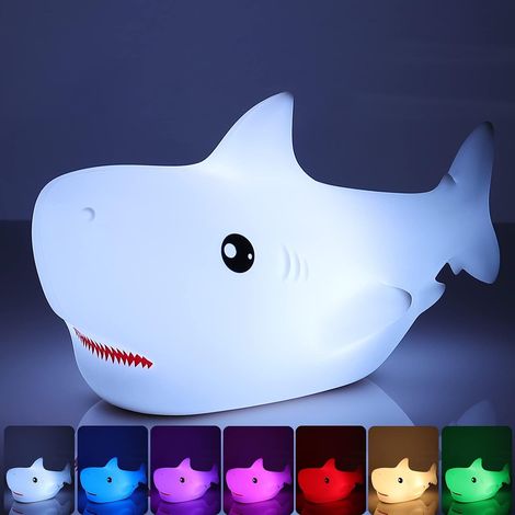 Shark Night Light for Children, 7 Color Changing LED Portable Touch Baby Lamp, USB Rechargeable Silicone Animal Night Light for Children (1/5)