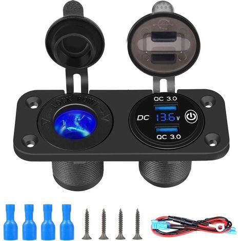 QC3.0 USB Chargeur de Voiture 12V/ 24V Prise Allume Cigare avec Interrupteur Tactile et USB Charge Socket Rapide étanche pour Voiture Bateau-LIAIKI (1/5)