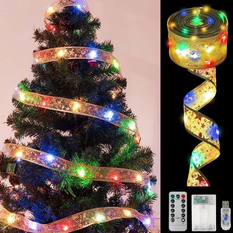 Lumières de Ruban Sapin de Noël, 10 M 100 Led Guirlande Lumineuse Ruban, Ruban Sapin Noël LED, Coloré Ruban Lumineux Sapin pour Décoration d'arbre de Noël, Mariage, Fête (1/5)