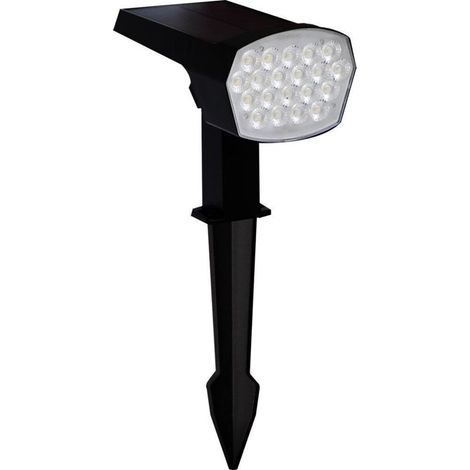 Spot solaire extérieur 400 lm, réglable 3000 K / 6500 K, angle de faisceau 30°, en plastique résistant, fixation sur piquet ou mural – idéal pour jardin, terrasse et allée