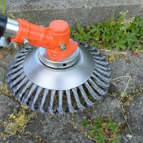 Brosse rotative désherbage fil acier nœud torsadé 150 mm - Pour débroussailleuse arbre droit Stihl Honda (1/5)