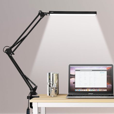 TolleTour LED-Schreibtischlampe mit Klemme 10 W, 80 LEDs, 3 Farbtemperaturen, 10 Helligkeitsstufen, verstellbarer Metallarm, USB, Schwarz (1/5)