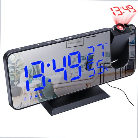 Réveil à projection numérique avec projecteur à 180°, écran LED, port de chargement USB, réglage de la luminosité à 3 niveaux, gradation, répétition, double réglage d'alarme (1/5)