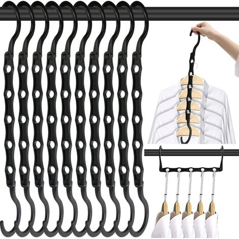 Lot de 10 cintres magiques pour penderie, rangement de vêtements gain de place, coloris noir, longueur 38 cm, armoire (1/4)
