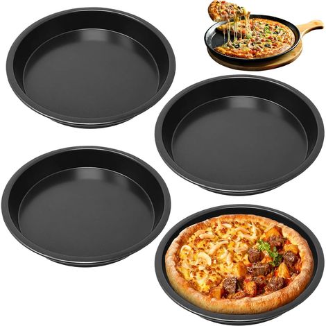 Lot de 4 Plaques à Pizza, Acier au Carbone, Revêtement Antiadhésif, Bord Replié, Pour Four Domestique (1/5)