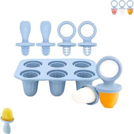1 unidad, Mini molde de silicona para hielo, 6 compartimentos, Reutilizable, yogur y cubitos de hielo, Azul (1/5)