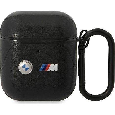 Funda BMW BMA222PVTK para AirPods 1/2, color negro/negro, de cuero con línea curva. (1/2)
