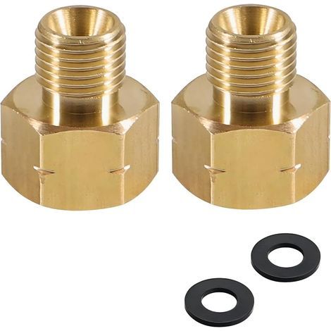 Lot de 2 adaptateurs de gaz GPL en laiton IG 3/8" x AG 1/4" gauche - Raccords de tuyau de gaz IG 3/8" x AG 1/4" gauche - Réducteur en laiton - Filetage intérieur 3/8" x filetage extérieur 1/4" gauche (1/4)